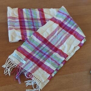 Plaid Fringe Scarf in Berries & Cream